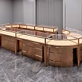 Elegant Circular Display Shelves With Brass Frame And Glass Display Surfaces