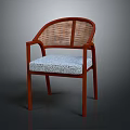 Classic Wooden Armchair With Rattan Backrest And Patterned Upholstered Seat
