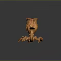 Golden Carved Decorative Candle Holder With Leaf Shaped Base And Curved Handle
