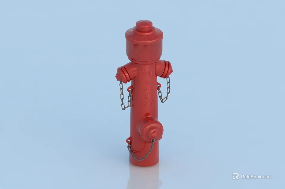 Red Fire Hydrant Essential Fire Safety Equipment with Metal Chains on Light Blue Background 3d model 