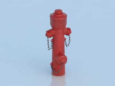 Red Fire Hydrant Essential Fire Safety Equipment with Metal Chains on Light Blue Background 3d model