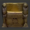 Ornate Office Chair Featuring Lion Head Armrests Wings Yellow Cushioned Seat And Carved Legs