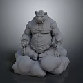 Game Movie Character 3D Model Muscular Bear Creature Sitting in Meditative Stance with Cloud Base