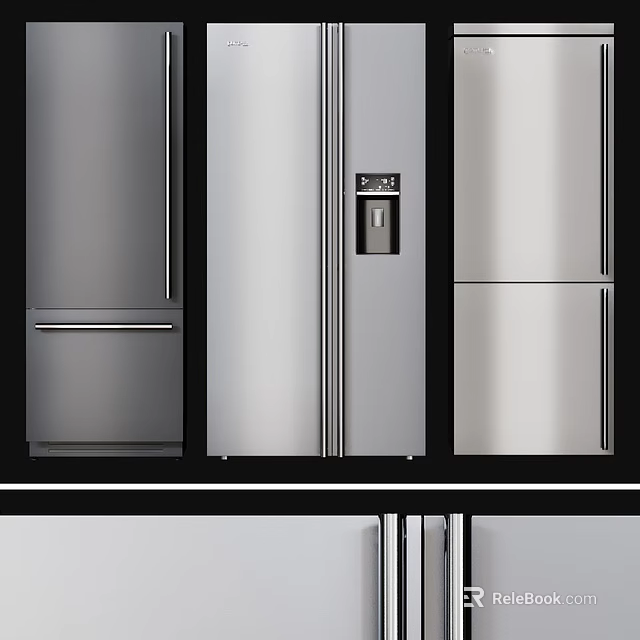 Modern Kitchen Interior Featuring Stainless Steel Refrigerator And Freezer Units 3d model 