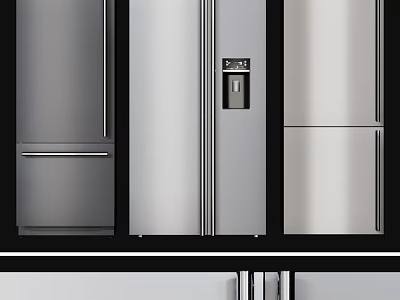 Modern Kitchen Interior Featuring Stainless Steel Refrigerator And Freezer Units 3d model