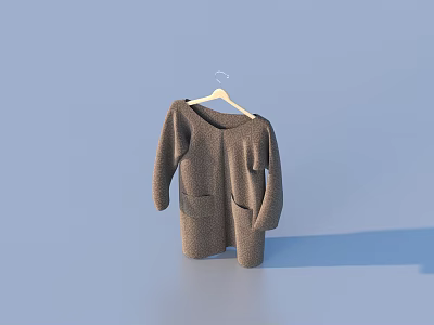 Brown Loose Fit Sweater With Pockets Hanging On Hanger Light Blue Background 3d model