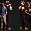 Group of Men Standing Together With Different Poses And Rainbow T Shirts On Black Background