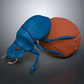 Vibrant Blue Beetle Carrying Orange Ball With Detailed Texture On Gray Background