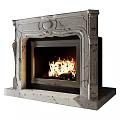 Marble Fireplace with Carved Details and Burning Fire in Interior Design