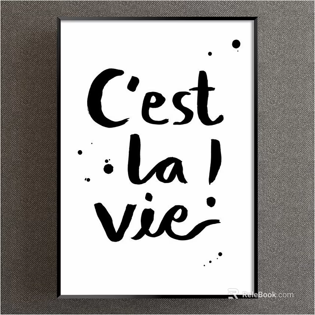 Handwritten Cest la vie Wall Art Black White Decorative Home Print 3d model 