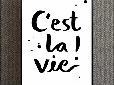 Handwritten Cest la vie Wall Art Black White Decorative Home Print 3d model