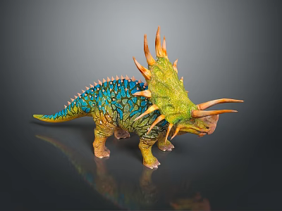 Colorful Reptile Dinosaur Model with Turquoise Green Body and Orange Spikes Detailed Close Up 3d model