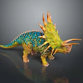 Colorful Reptile Dinosaur Model with Turquoise Green Body and Orange Spikes Detailed Close Up