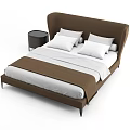 Modern Double Bed With Brown Headboard White Bedding Pillows And Nightstand 3d model