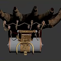 Golden Mechanical Hand With Metallic Wrist Structure And Red Base Decoration