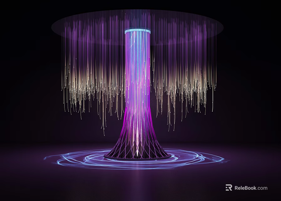Modern Artistic Decorative Light With Circular Canopy Hanging Gradient Light Strings And Glowing Base Rings 3d model 