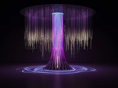 Modern Artistic Decorative Light With Circular Canopy Hanging Gradient Light Strings And Glowing Base Rings 3d model