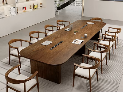 Large Solid Wood Conference Table With Comfortable Matching Chairs For Spacious Modern Office Meeting Room 3d model