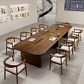 Large Solid Wood Conference Table With Comfortable Matching Chairs For Spacious Modern Office Meeting Room