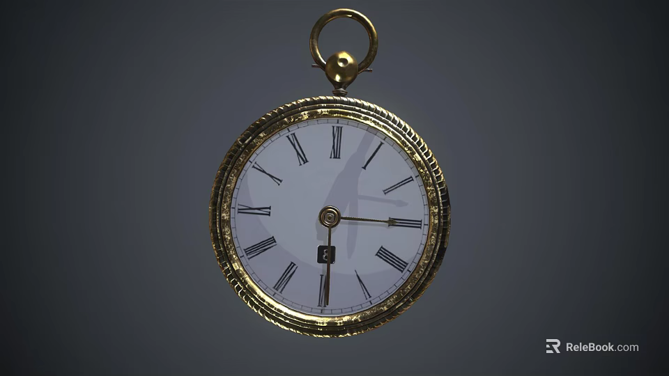 Vintage Gold Plated Pocket Watch Featuring Roman Numerals White Dial And Ornate Bezel 3d model 