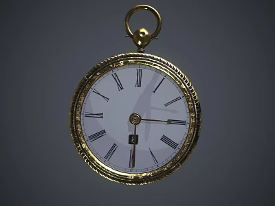 Vintage Gold Plated Pocket Watch Featuring Roman Numerals White Dial And Ornate Bezel 3d model