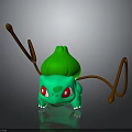 Bulbasaur 3D Model With Green Body Red Eyes Brown Vine Tail On Dark Background