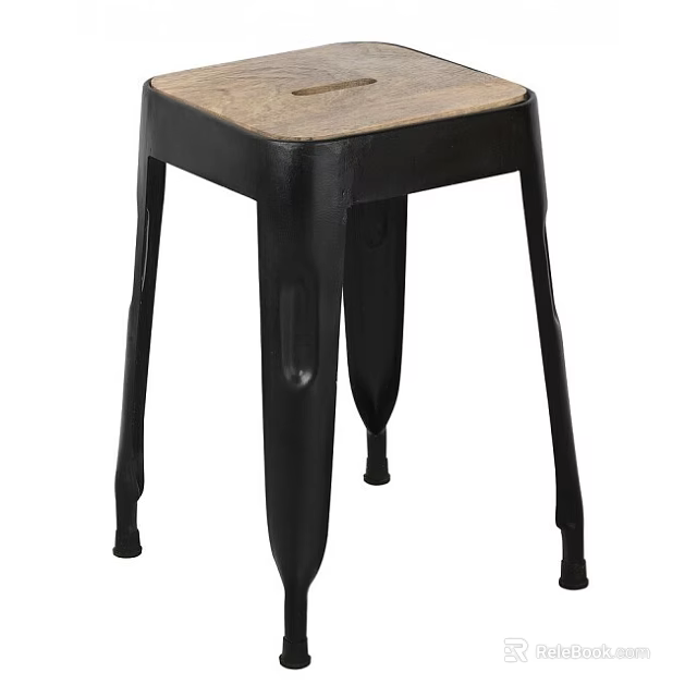 Sturdy Industrial Style Stool with Wooden Seat and Black Metal Legs for Home Decor 3d model 