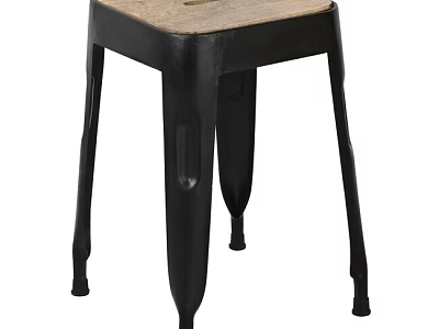 Sturdy Industrial Style Stool with Wooden Seat and Black Metal Legs for Home Decor 3d model