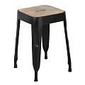 Sturdy Industrial Style Stool with Wooden Seat and Black Metal Legs for Home Decor