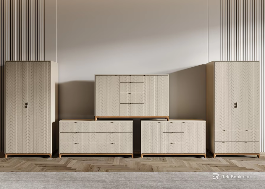 Modern Entryway Cabinet and Side Cabinet with Beige Wooden Drawers and Minimalist Design 3d model 