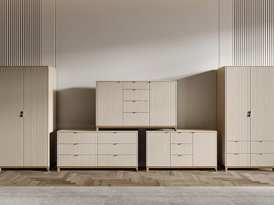 Modern Entryway Cabinet and Side Cabinet with Beige Wooden Drawers and Minimalist Design 3d model