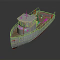 White Wooden Boat With Red Bottom Cabin And Lifebuoy On Deck