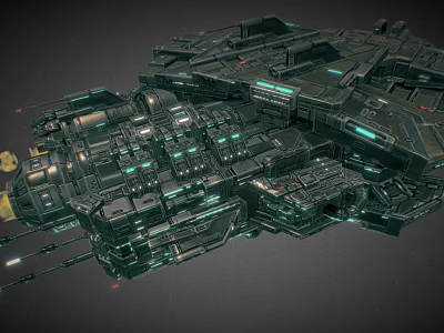 Cosmic Spaceship Design With Sci Fi Mechanical Structure And Glowing Elements 3d model