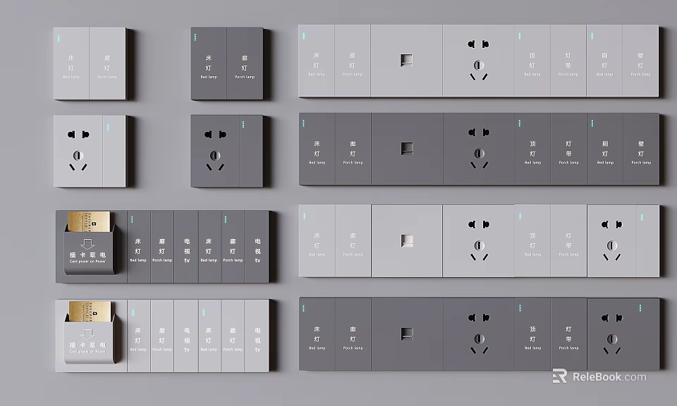 Modern Switch Panel Designs With Various Colors And Integrated Socket Features For Home Use 3d model 