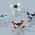 Stylish Modern Bar Setup With Different Colored Bar Stools Round Tables And Chairs 3d model