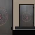 Chinese Style Security Doors with Circular Fortune Pattern and Dark Brown Finish in Modern Interior