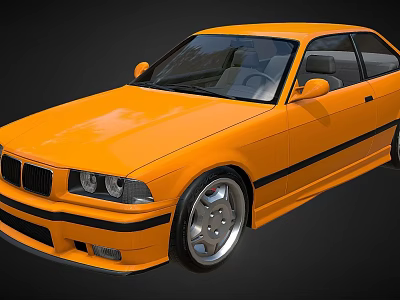 Orange BMW Two Door Sports Car With Black Stripes And Silver Wheels 3d model