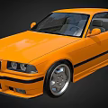 Orange BMW Two Door Sports Car With Black Stripes And Silver Wheels