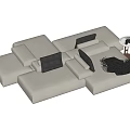 White Modular Multi Seater Sofa With Grey Cushions Side Table And Blanket 3d model