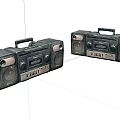 Two Vintage Black Portable Stereo Players With Handle And Speakers On White Background