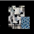 Abstract Paintings With Black White Gray And Blue Fish Scale Patterns Plus Conical Decorative Items 3d model