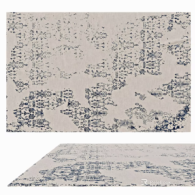 Square Rug With Blue White Pattern For Home Decor 3d model