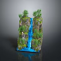 Natural Rock Formation With Flowing Waterfall And Lush Green Vegetation