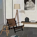Cozy Leisure Chair with Wooden Frame Floor Lamp Side Table and Dried Flowers Vase