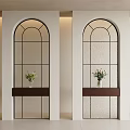 Modern Arched Glass Room Divider With Metal Frame And Flower Vase Decor