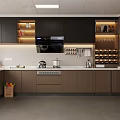 Modern Kitchen Interior With Dark Brown Cabinets White Countertop Recessed Lighting And Appliances