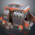 Sci Fi Mechanical Structure With Orange Gray Body Green Accents And Small Blocks 3d model