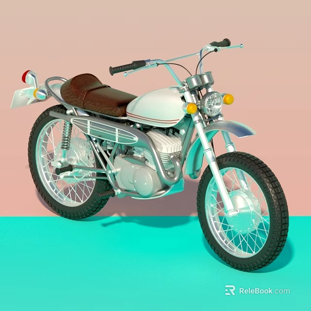 Vintage White Motorcycle with Brown Seat and Black Wheels Classic Headlights and Chrome Exhaust 3d model 
