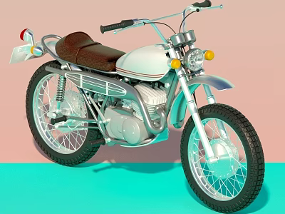 Vintage White Motorcycle with Brown Seat and Black Wheels Classic Headlights and Chrome Exhaust 3d model