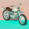 Vintage White Motorcycle with Brown Seat and Black Wheels Classic Headlights and Chrome Exhaust